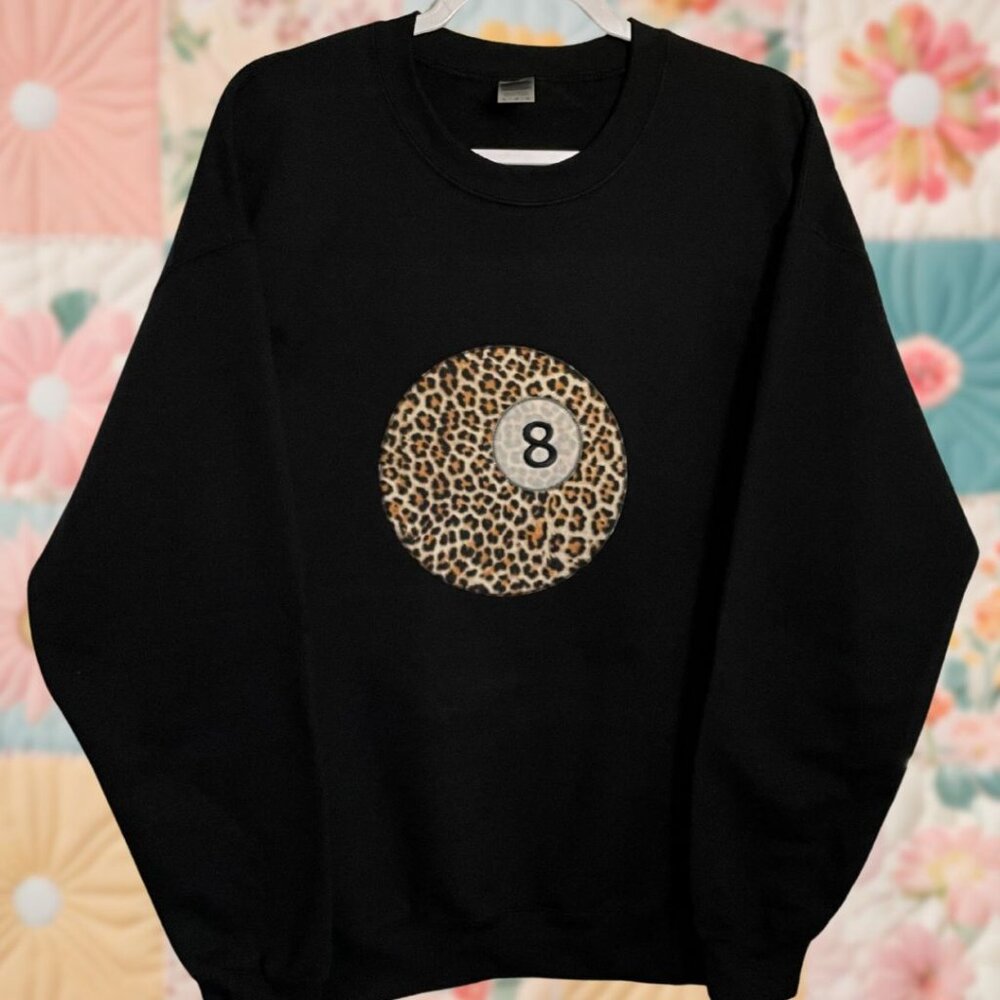 8 Ball Patchwork Leopard Print Large Black Embroi… - image 1